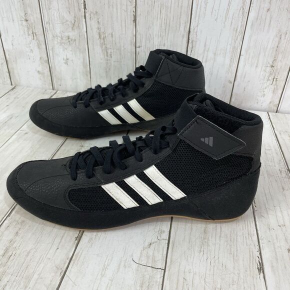 Adidas Shoes Mens 8 HVC 2 Wrestling Sneakers Black Leather Mid Top Logo … - Picture 6 of 11